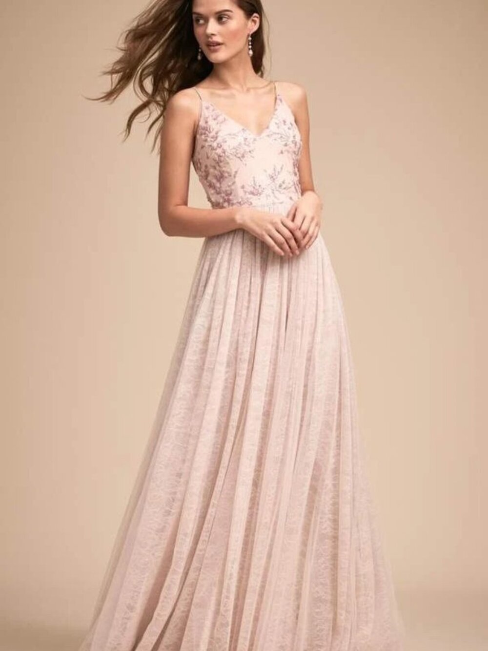 CLUNY DRESS Adrianna Papell Anthropologie Pink Sequined Embroidered Tulle - Picture 2 of 12